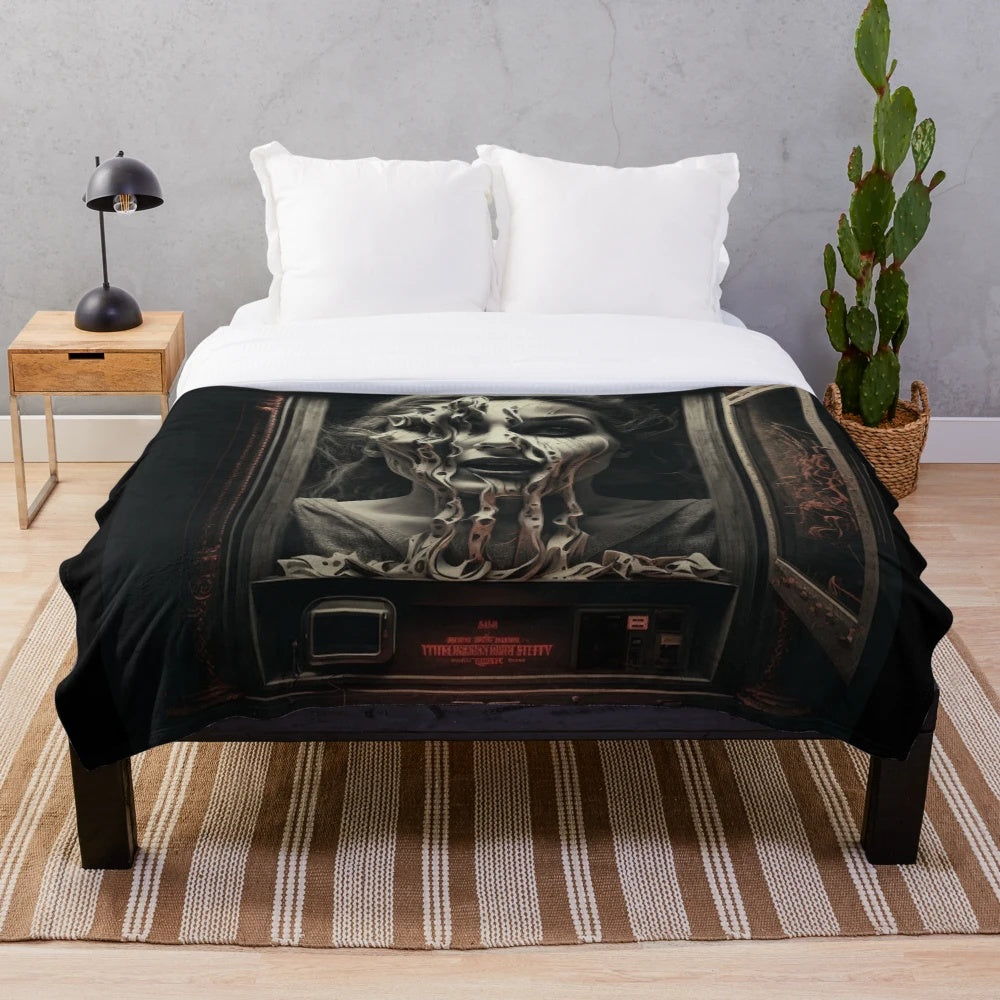 Cinematic horror movie plush blanket with dark, moody design