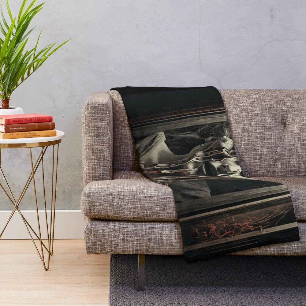 Cinematic horror movie plush blanket with dark, moody design