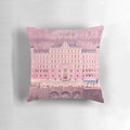 Decorative pillow featuring iconic scenes and characters from The Grand Budapest Hotel movie.