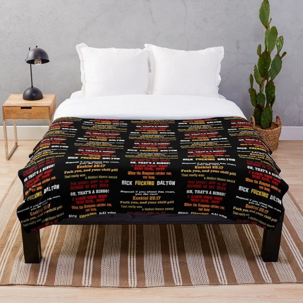 Cinematic plush blanket featuring iconic film quotes and imagery