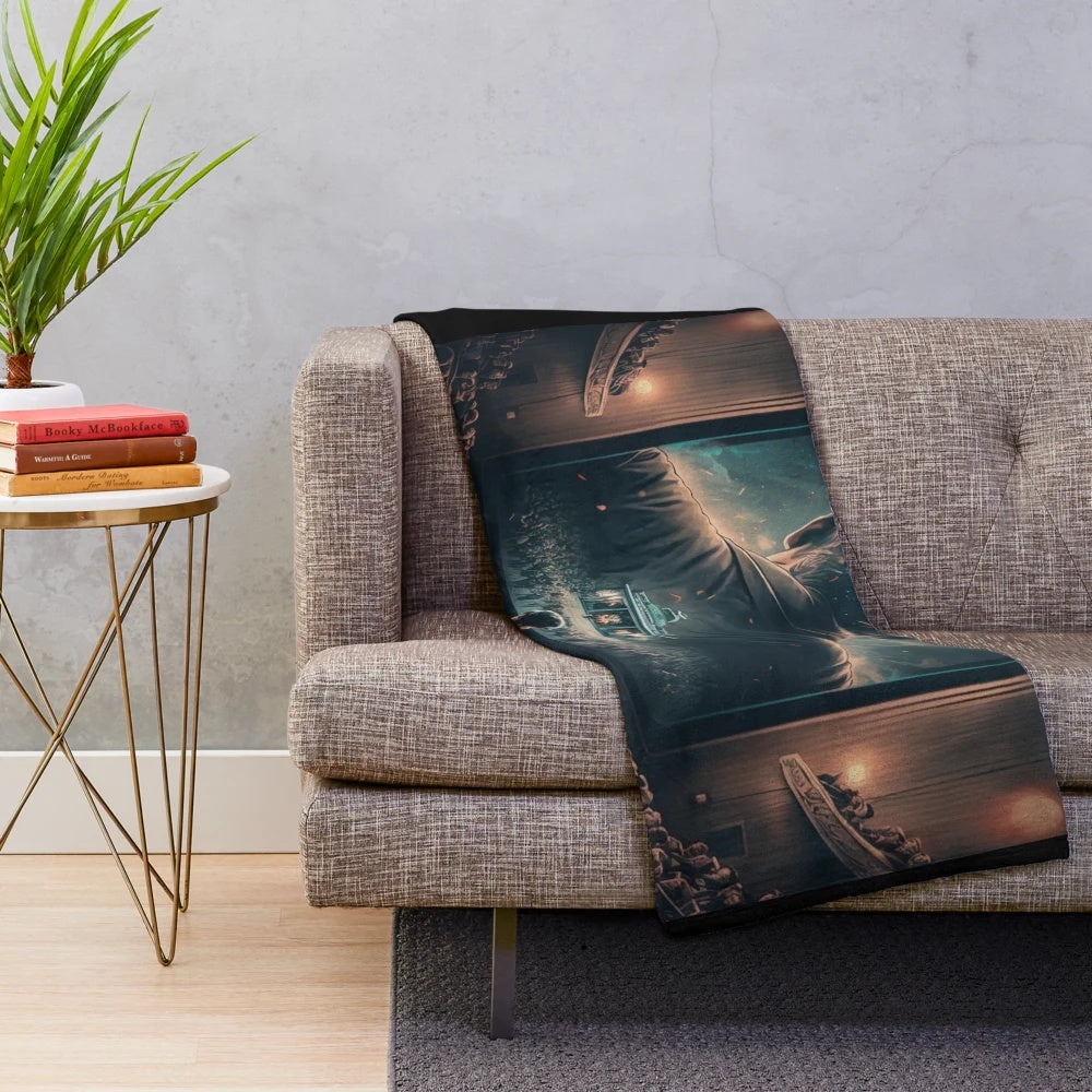 Cozy movie inspired plush blanket featuring a cinema-themed design