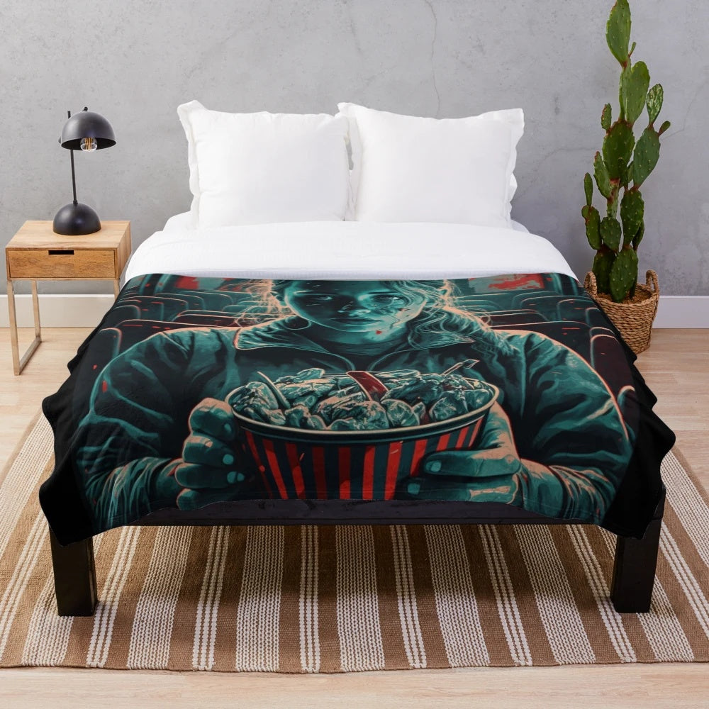 Cinematic suspense plush blanket featuring movie film reel and noir design