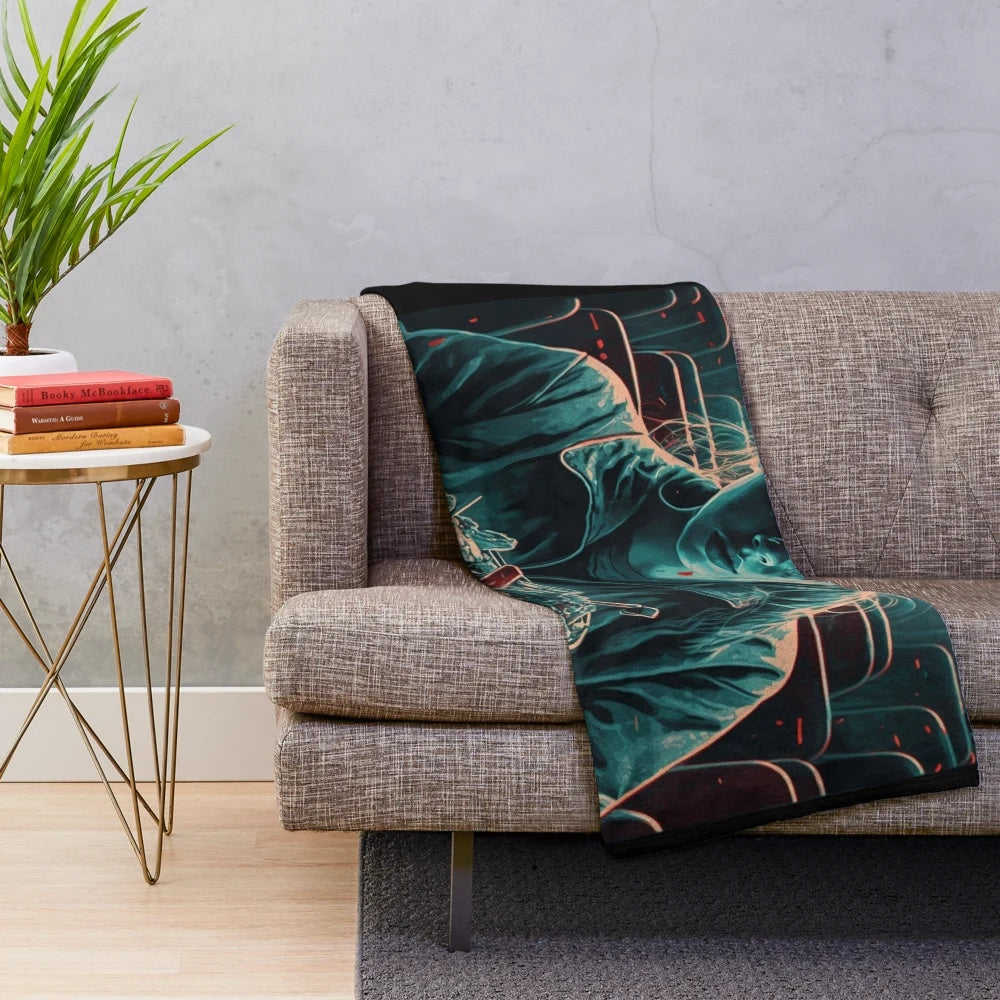 Cinematic suspense plush blanket featuring movie film reel and noir design