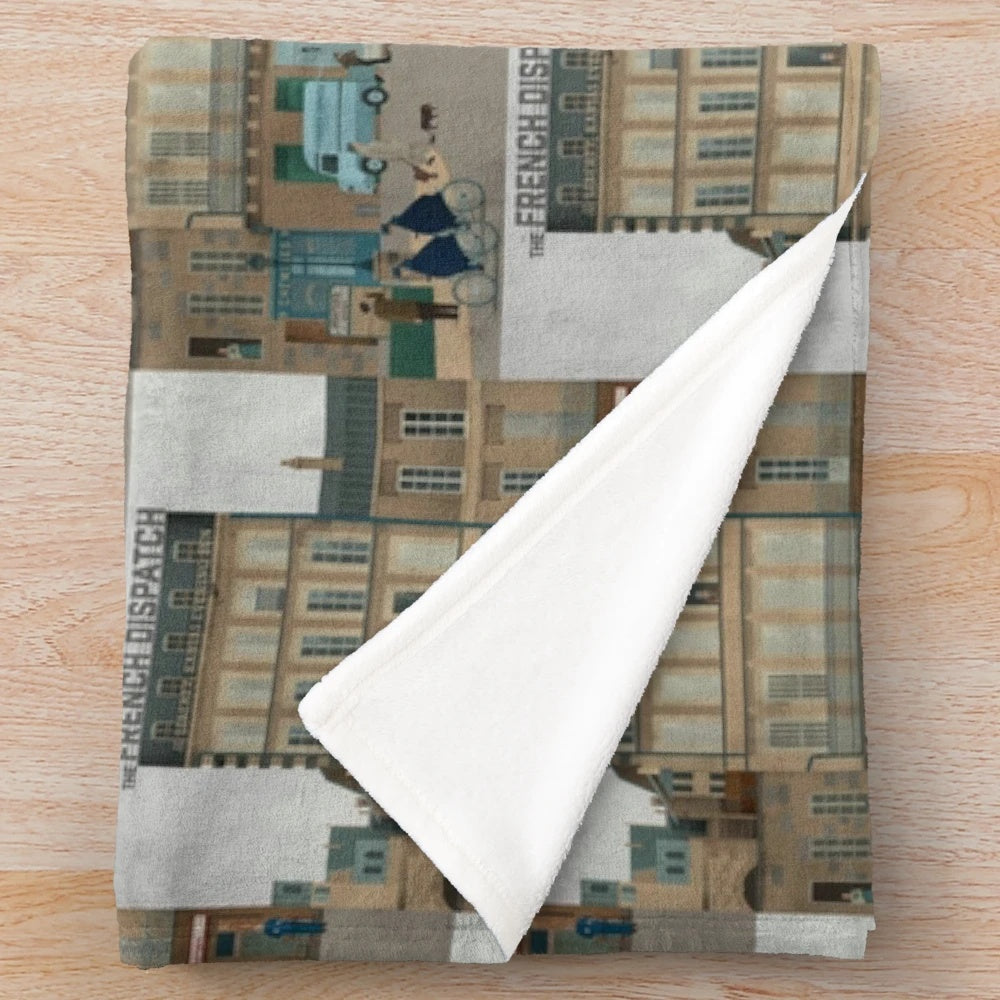 The French Dispatch inspired plush blanket featuring cinematic design