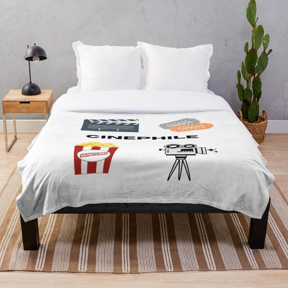 Cinephile illustrations plush blanket with cinema inspired designs