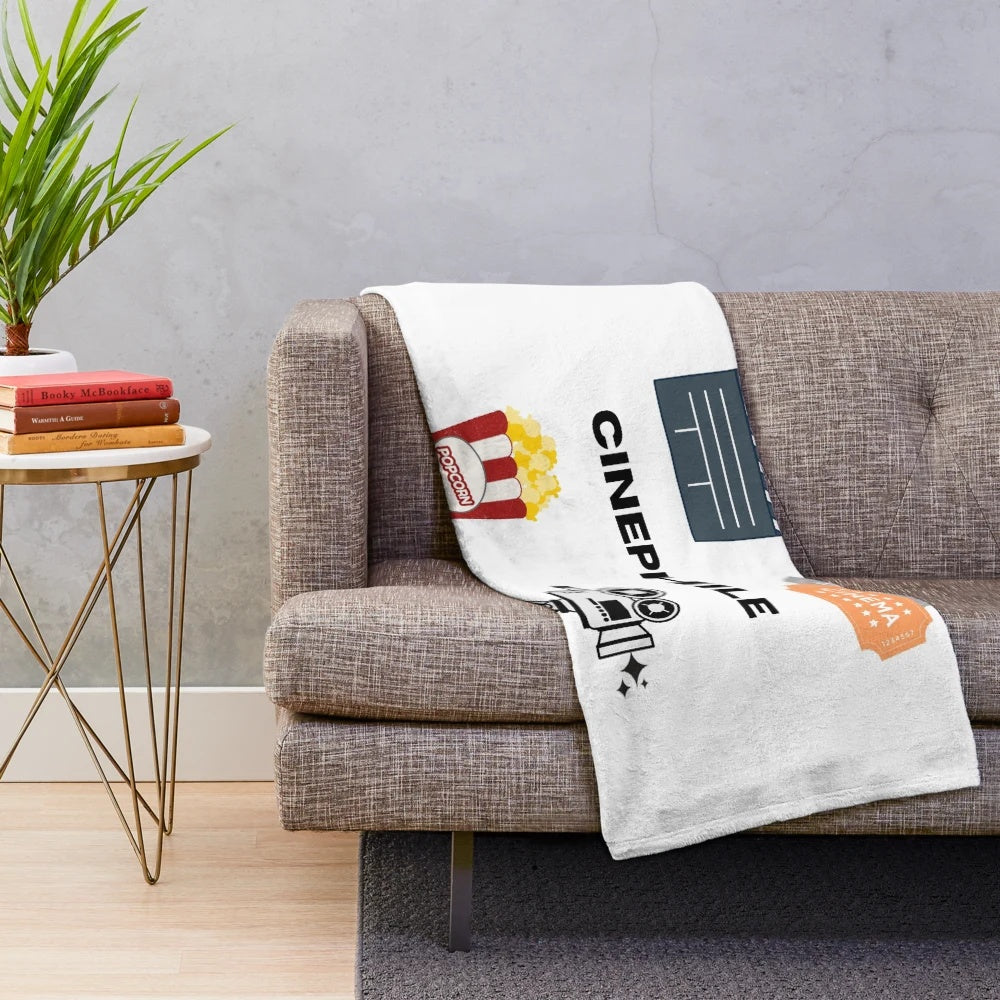 Cinephile illustrations plush blanket with cinema inspired designs