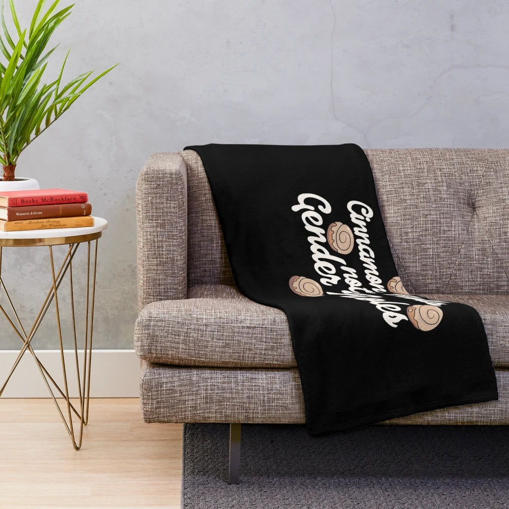 Soft and cozy plush blanket featuring a fun "Cinnamon Rolls not Gender Roles" design