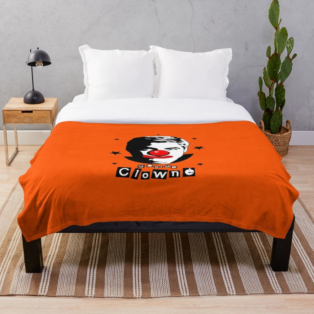 Circus-themed plush blanket with clown-inspired design