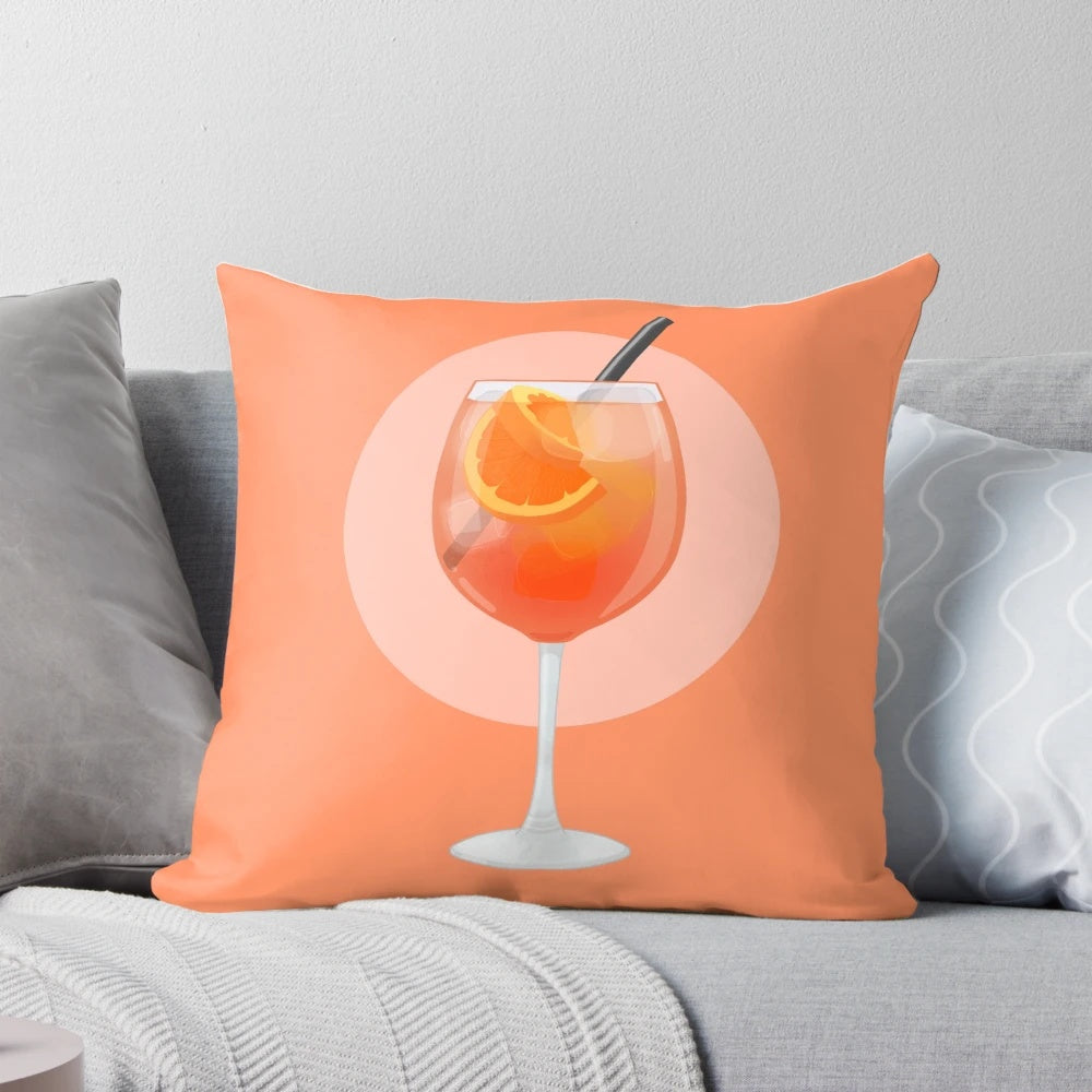Colorful Aperol Spritz inspired pillow with orange and citrus design