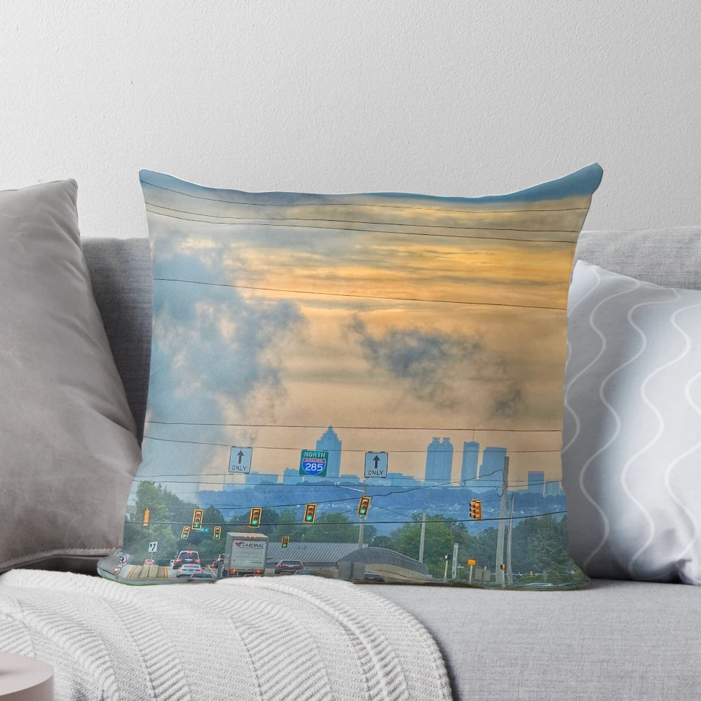 Cityscape Smoke Abstract Decorative Pillow with Urban Landscape Design
