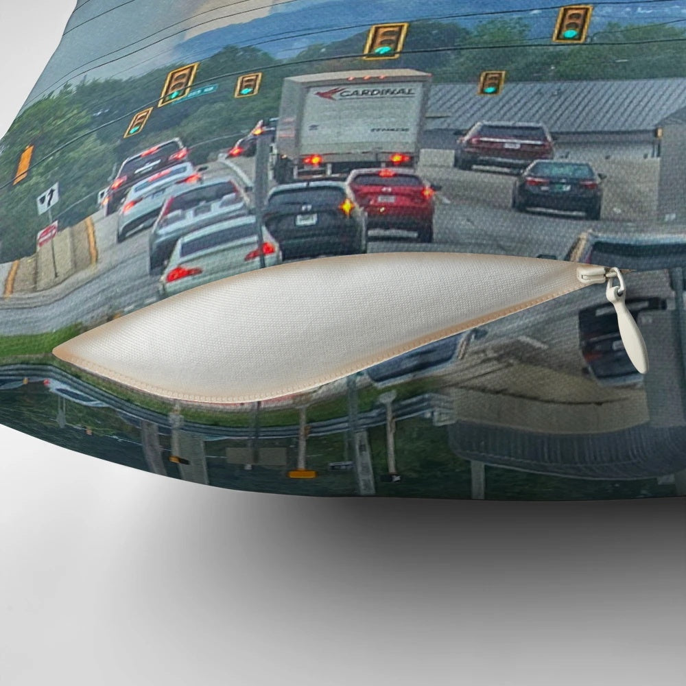 Cityscape Smoke Abstract Decorative Pillow with Urban Landscape Design