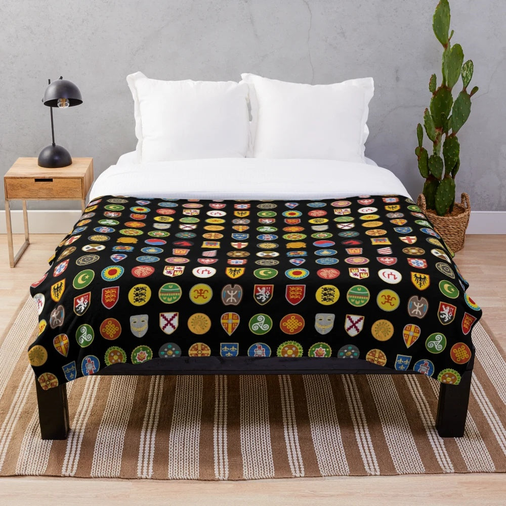 Civilization emblems plush blanket featuring iconic designs from age of empires strategy games