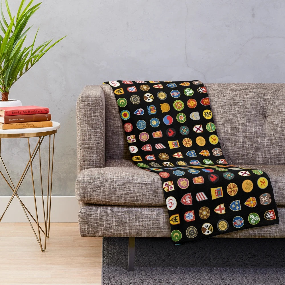 Civilization emblems plush blanket featuring iconic designs from age of empires strategy games