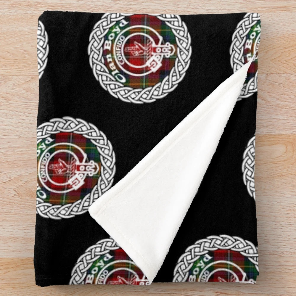 Clan Boyd Tartan Crest Badge Plush Blanket