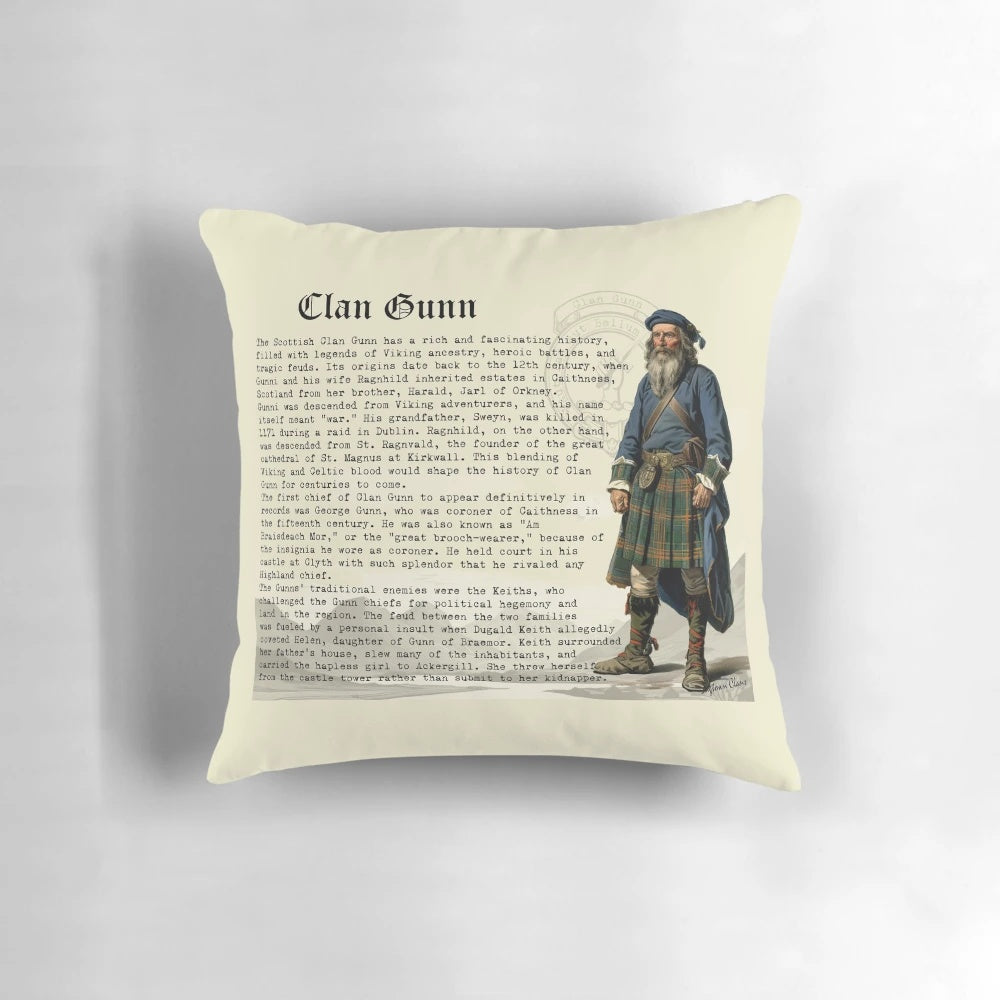 Clan Gunn Scottish Clan Pillow with Authentic Clan Crest