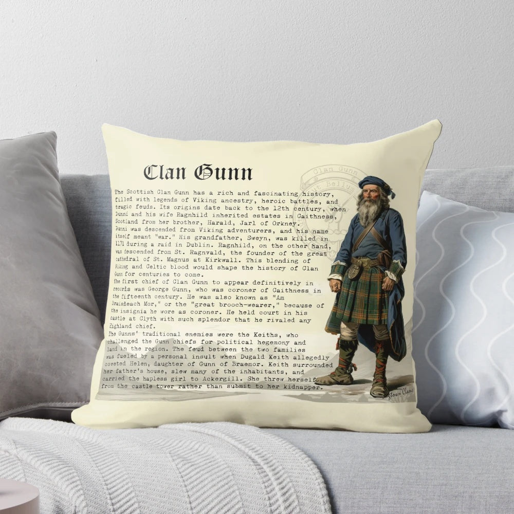 Clan Gunn Scottish Clan Pillow with Authentic Clan Crest
