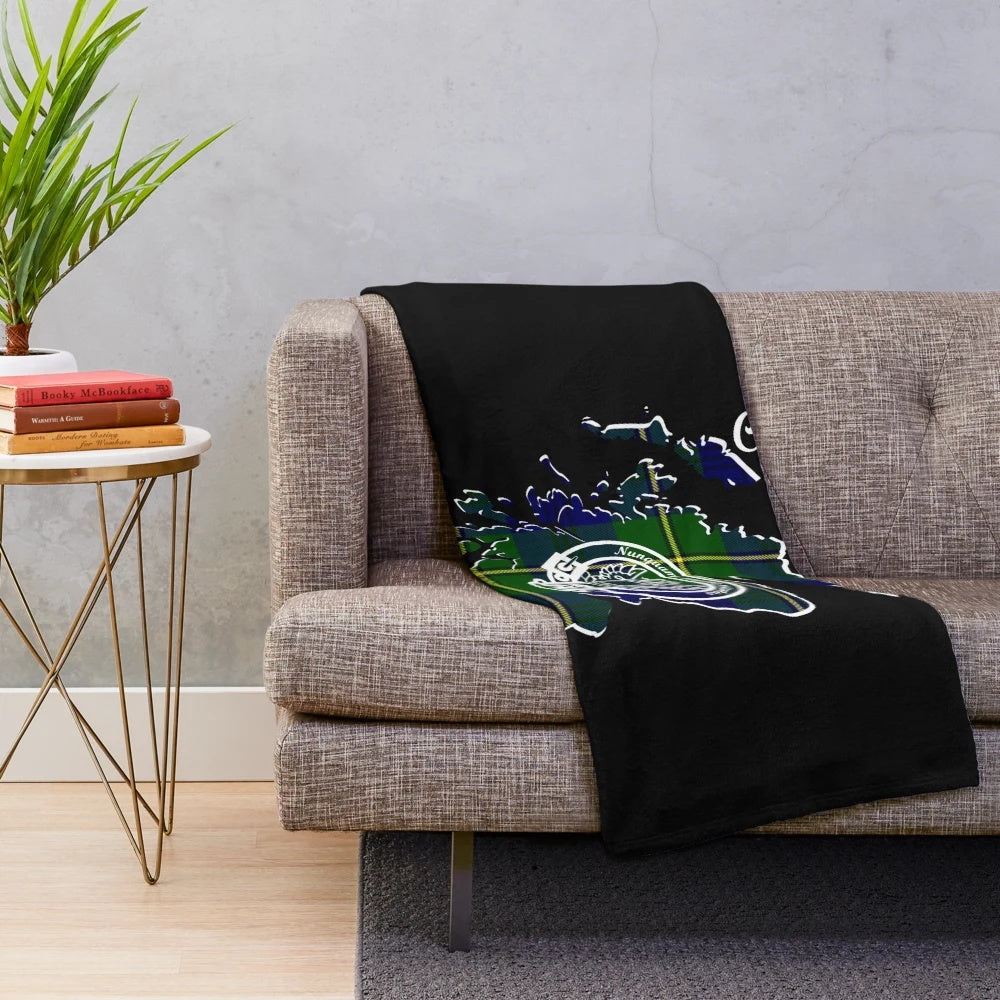 Clan Johnston inspired plush blanket with Scotland map and crest design