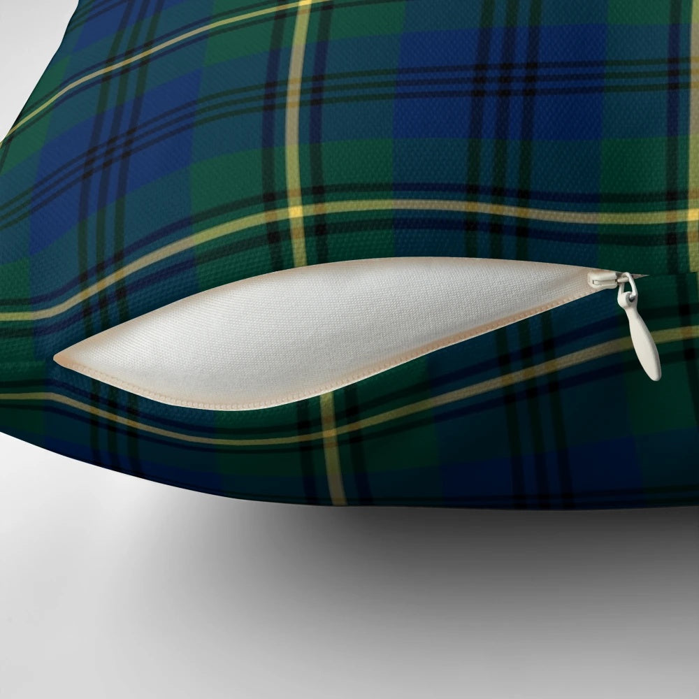 Clan Johnstone tartan pattern printed on a high-quality pillow, perfect for adding a touch of Scottish charm to your home.