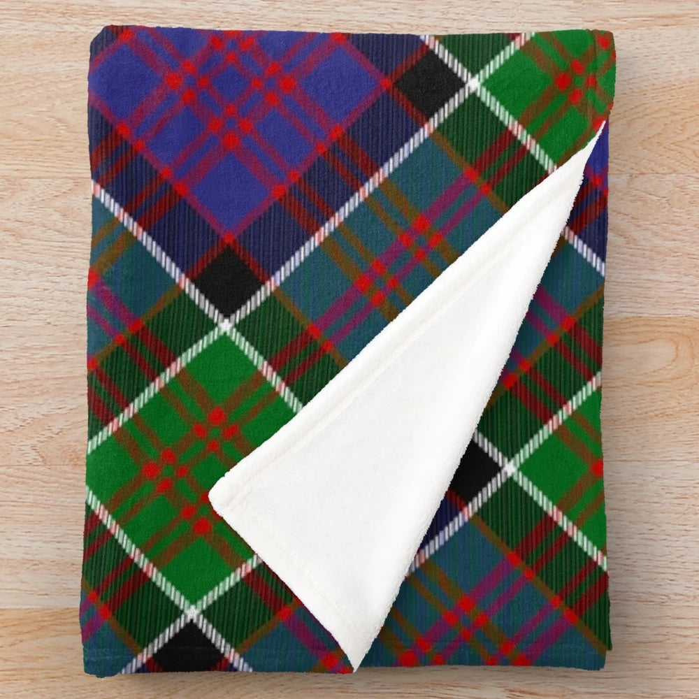 Clan MacDonald of Clanranald crest and tartan design on a plush blanket