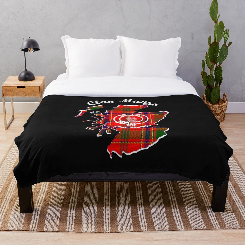 Plush blanket featuring the Clan Munro Scotland map crest