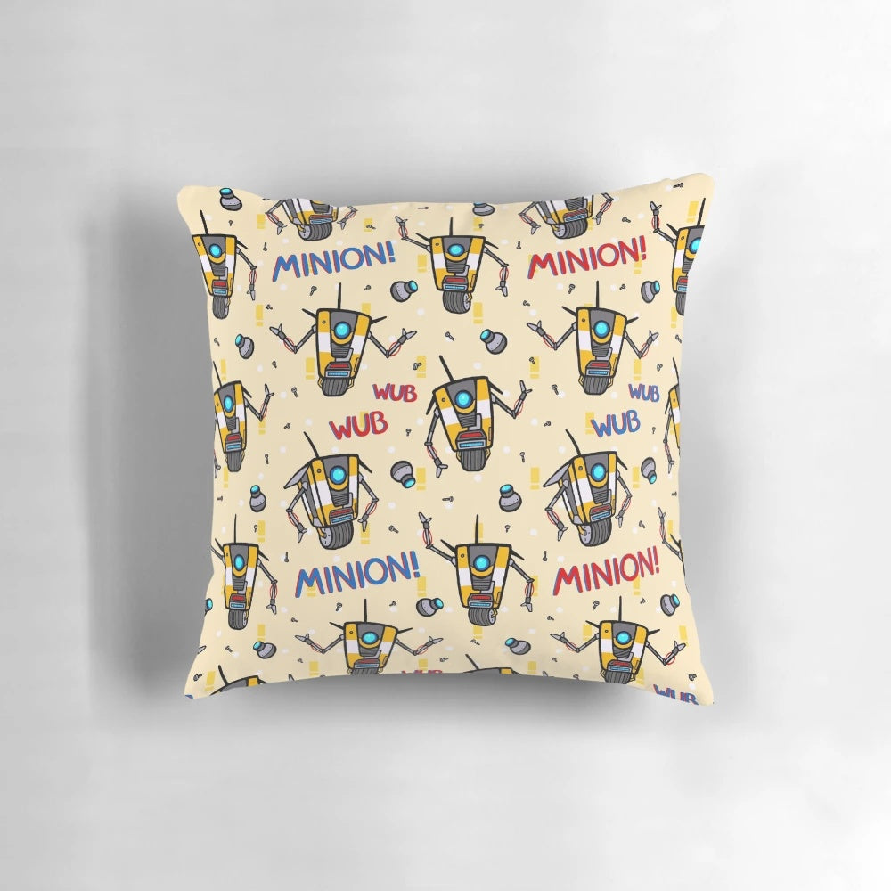 Claptrap CL4P-TP inspired pattern pillow, featuring the iconic robot character from the Borderlands video game series.
