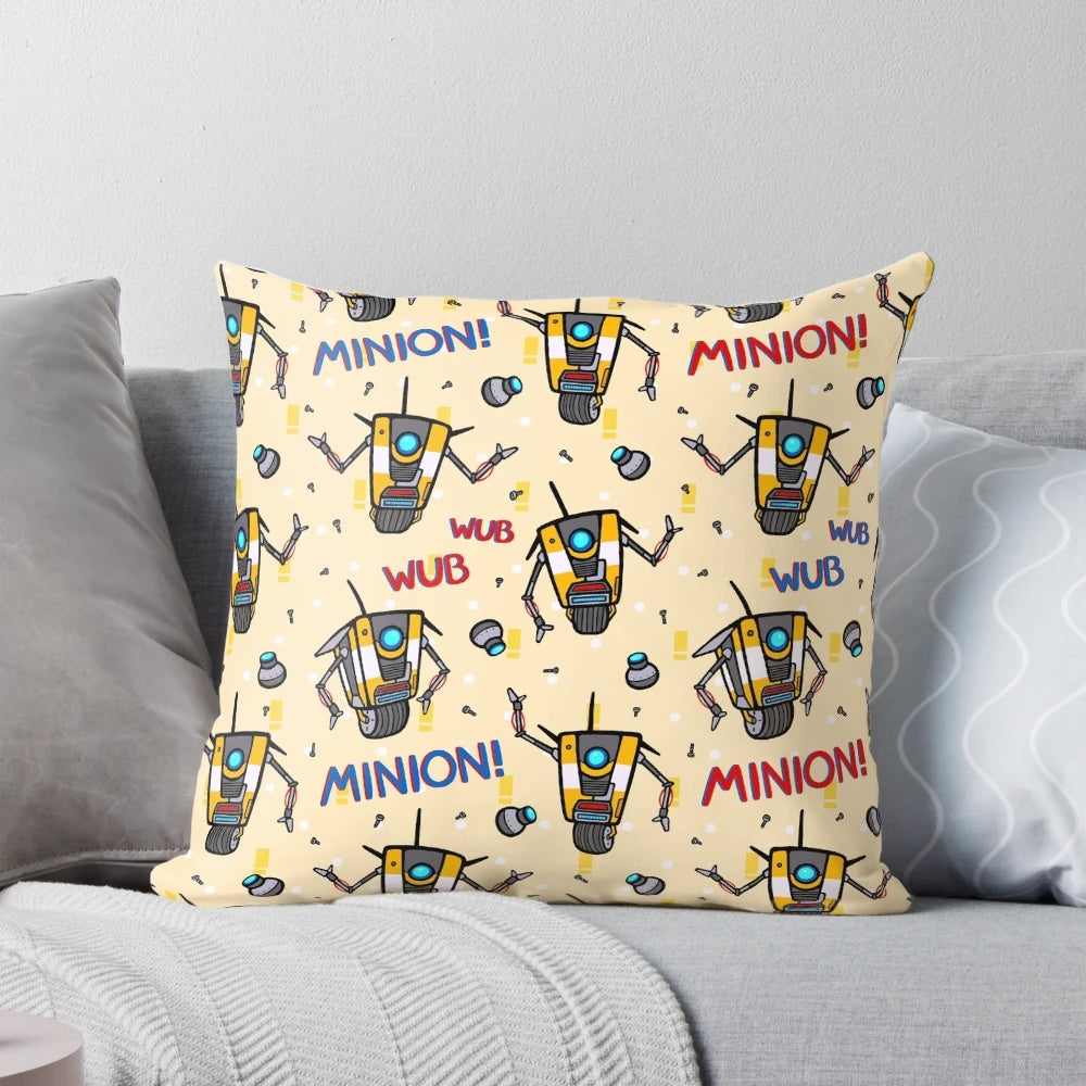 Claptrap CL4P-TP inspired pattern pillow, featuring the iconic robot character from the Borderlands video game series.
