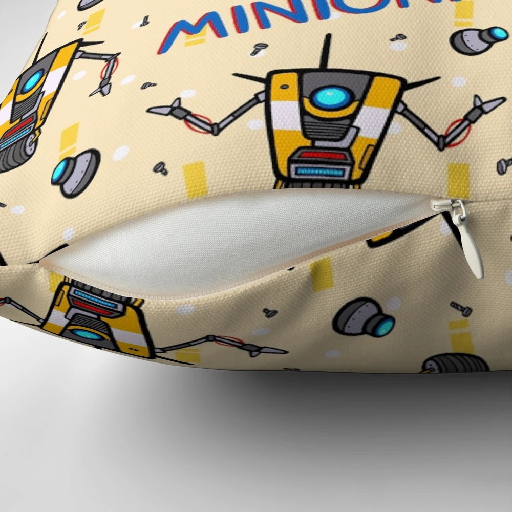 Claptrap CL4P-TP inspired pattern pillow, featuring the iconic robot character from the Borderlands video game series.