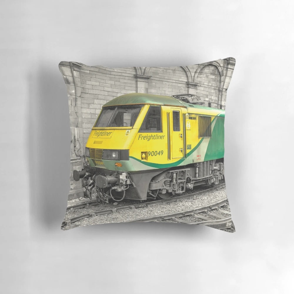 Freightliner 90 electric locomotive pillow in green, yellow, and black colors