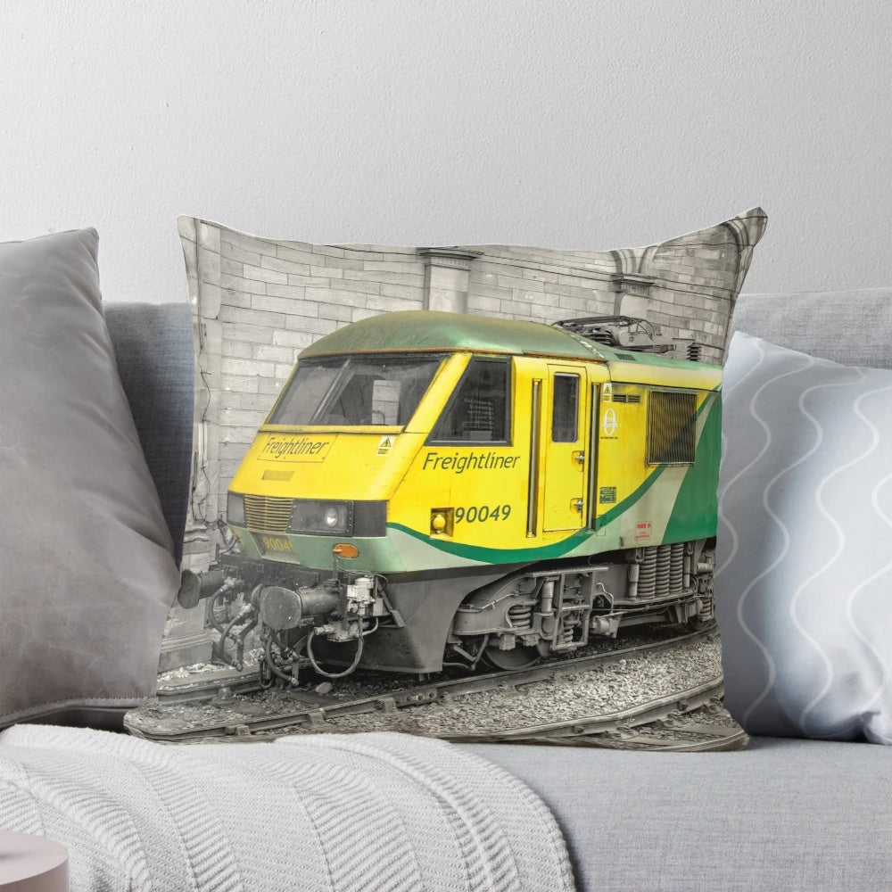 Freightliner 90 electric locomotive pillow in green, yellow, and black colors