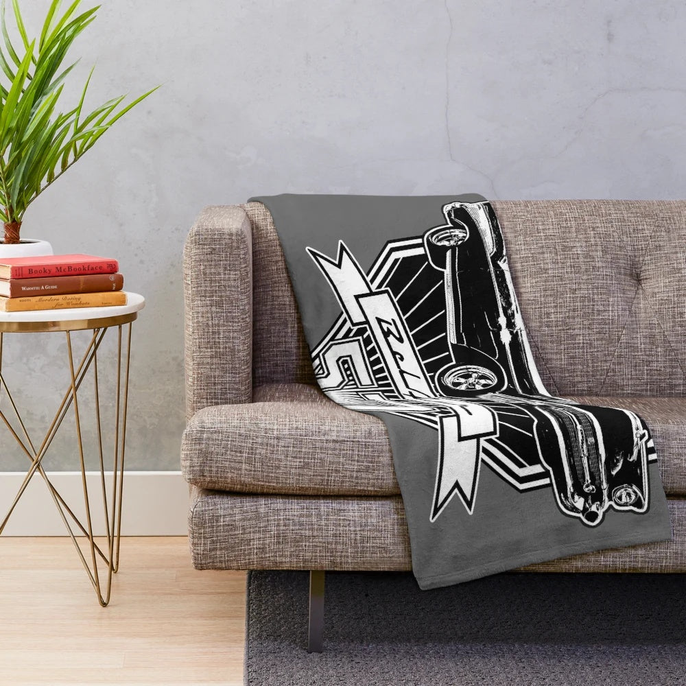 Cozy plush blanket featuring a vintage 1957 Chevy Bel Air graphic