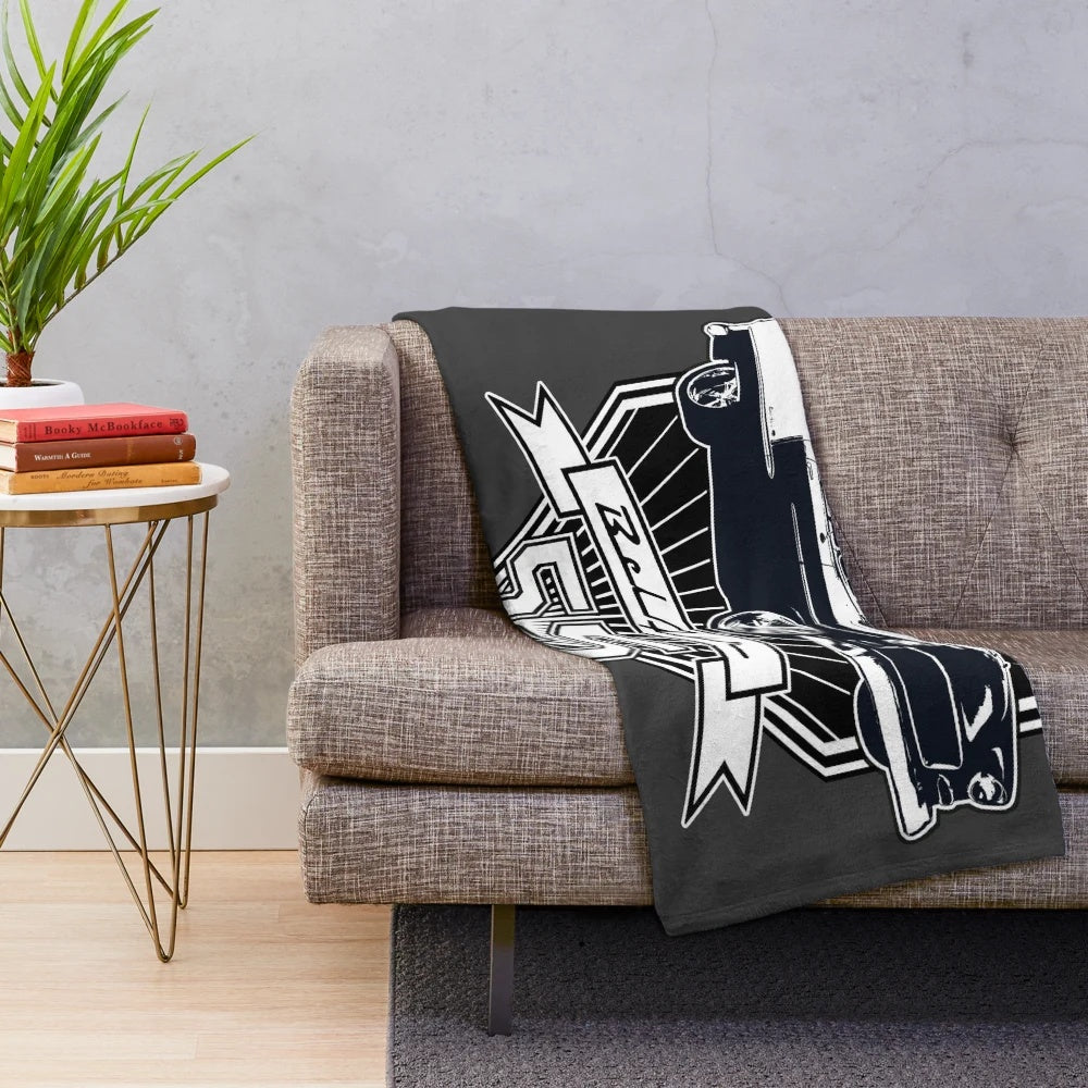 55 Chevy Bel Air plush blanket with classic car graphic