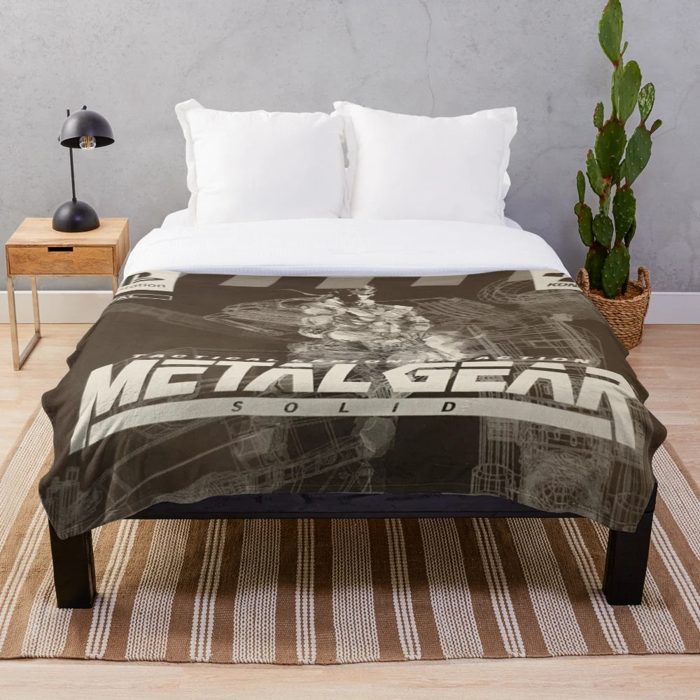 Metal Gear Solid inspired plush blanket with retro gaming vibes