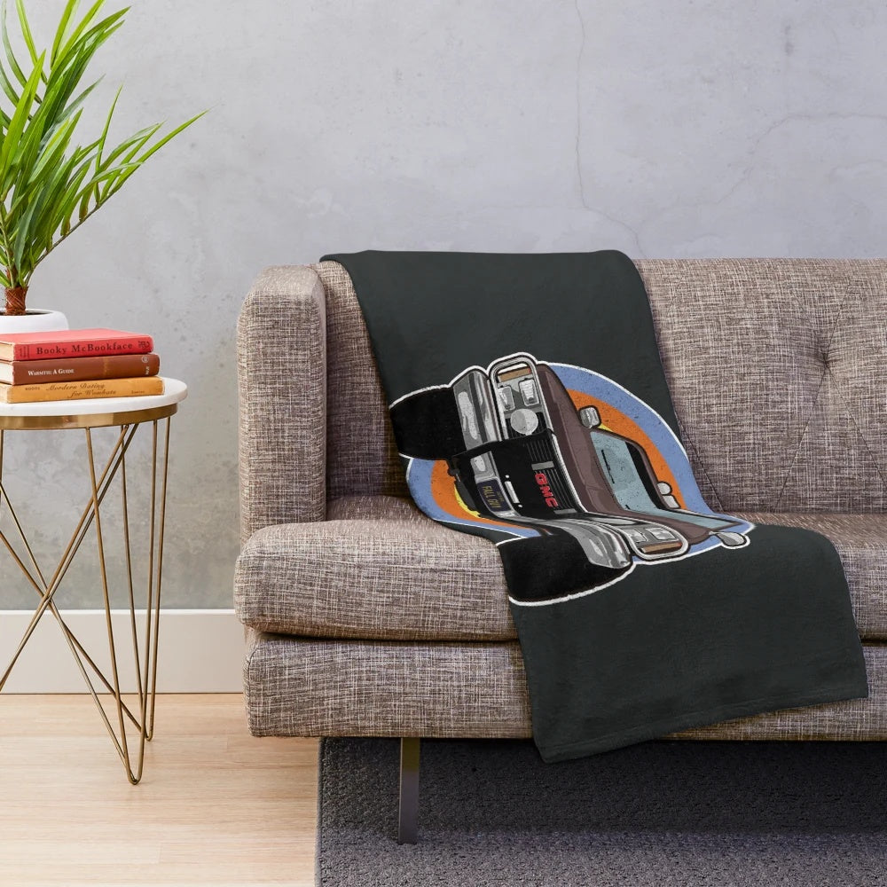 Plush blanket featuring the iconic GMC K-2500 'Fall Guy' truck design