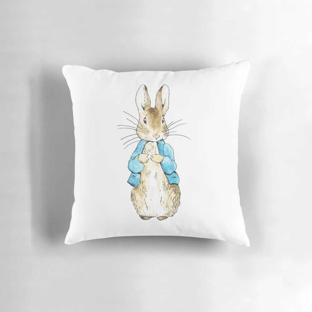 Soft, plush Peter Rabbit pillow inspired by the beloved Beatrix Potter children's book