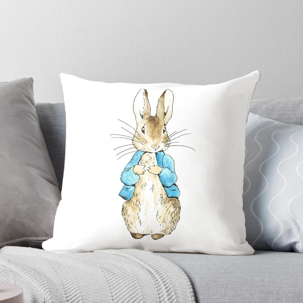 Soft, plush Peter Rabbit pillow inspired by the beloved Beatrix Potter children's book