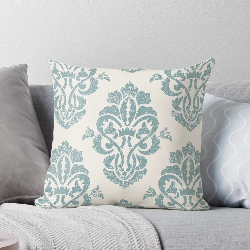 Classic blue damask pattern pillow for interior decor