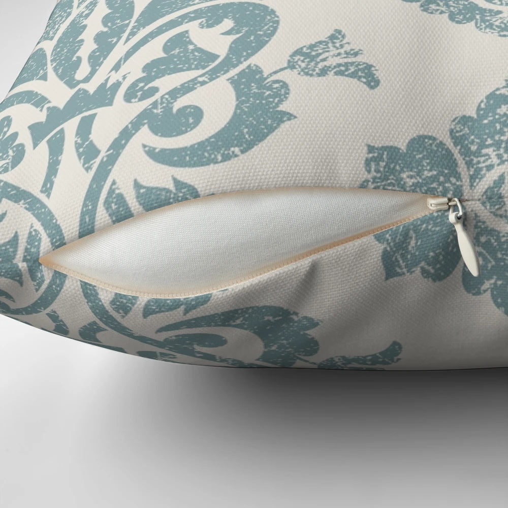 Classic blue damask pattern pillow for interior decor