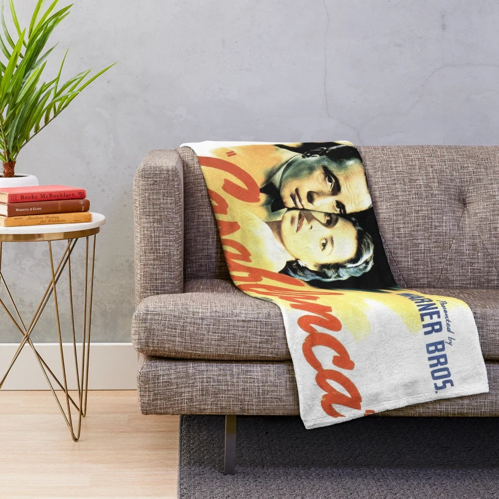 Casablanca movie-themed plush blanket with vintage film imagery