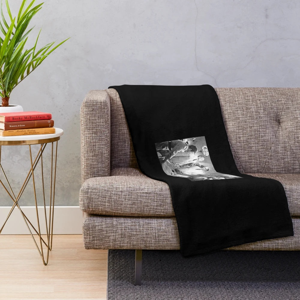 Casablanca-inspired plush blanket with classic film imagery