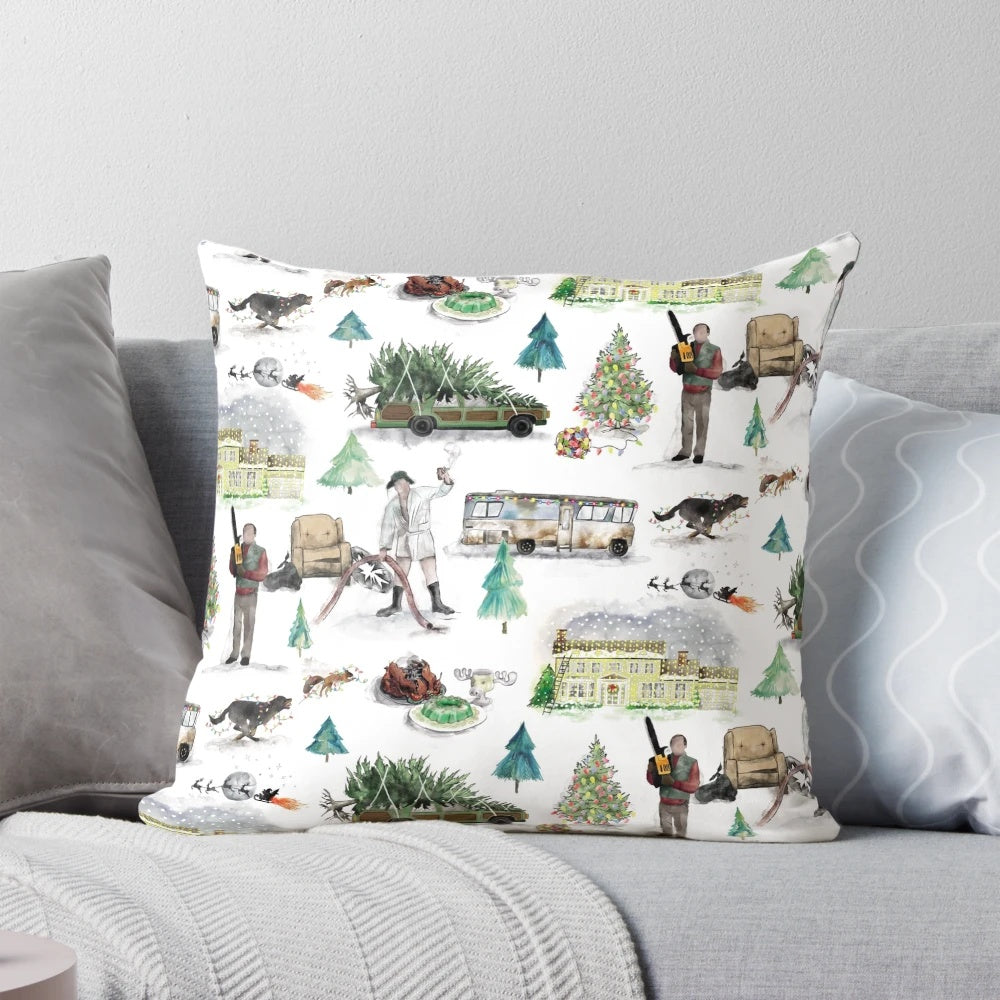 Soft, plush pillow featuring a Christmas-themed design inspired by the classic National Lampoon's Christmas Vacation movie.