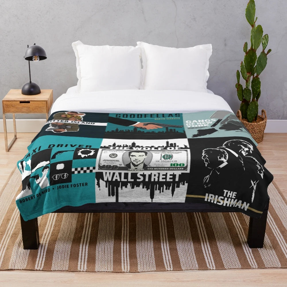 Plush blanket featuring movie art inspired by the classic films of director Martin Scorsese