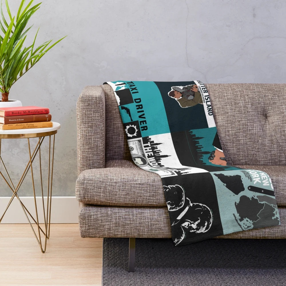 Plush blanket featuring movie art inspired by the classic films of director Martin Scorsese