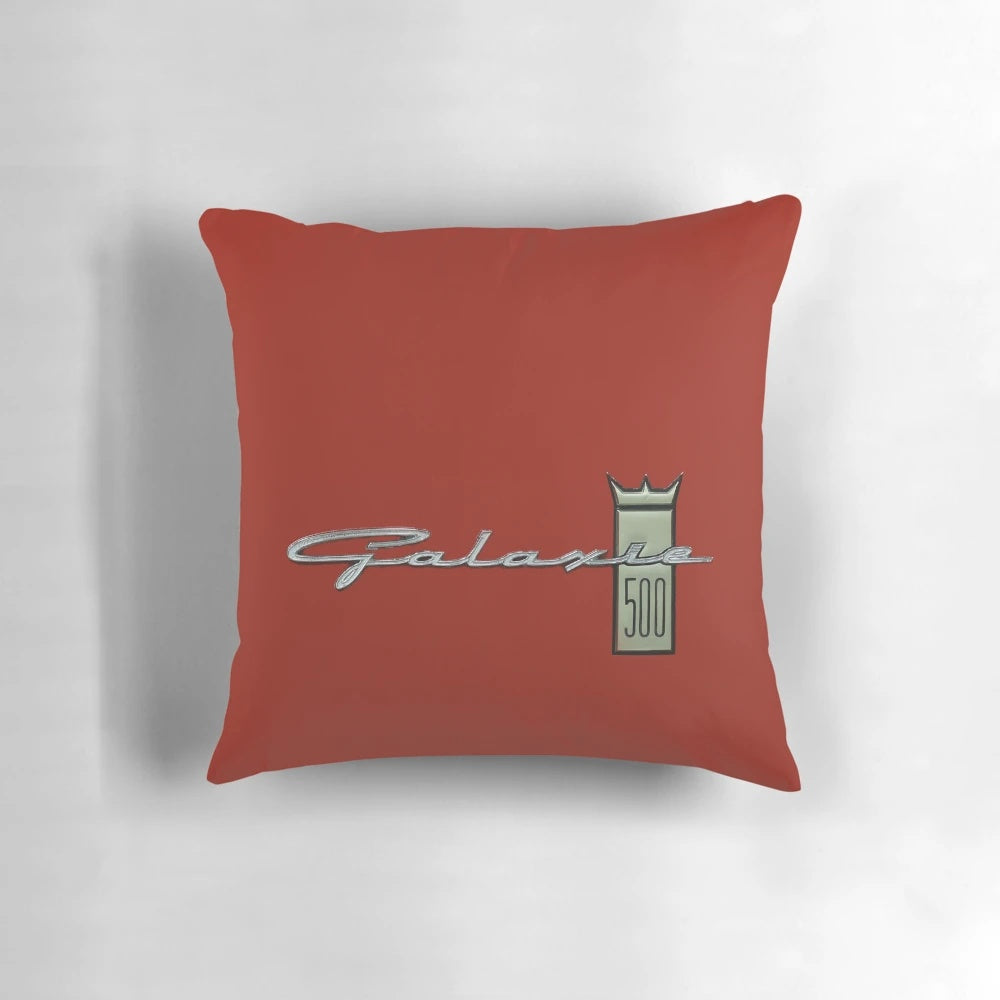 Ford Galaxie 500 chrome emblem printed on a decorative pillow