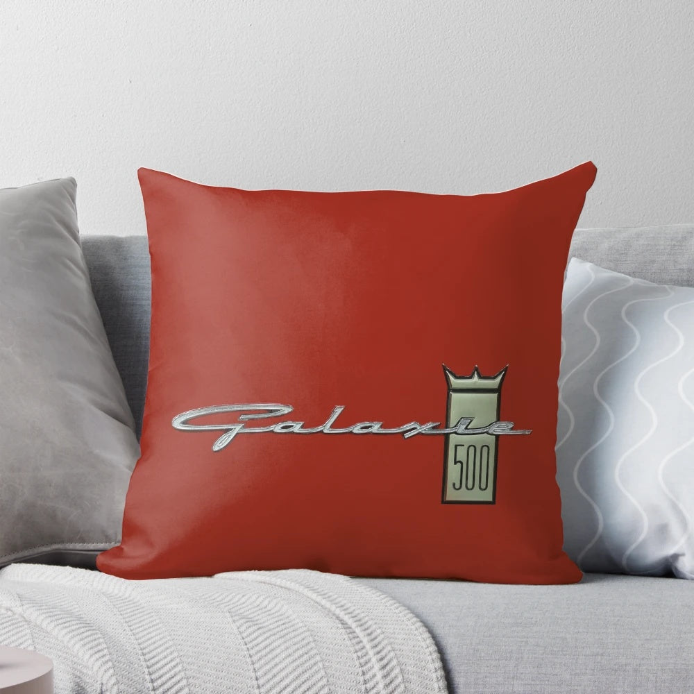 Ford Galaxie 500 chrome emblem printed on a decorative pillow