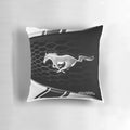A stylish throw pillow featuring the iconic Ford Mustang design