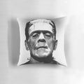 A classic Frankenstein-themed pillow with the iconic monster and scientific laboratory elements.