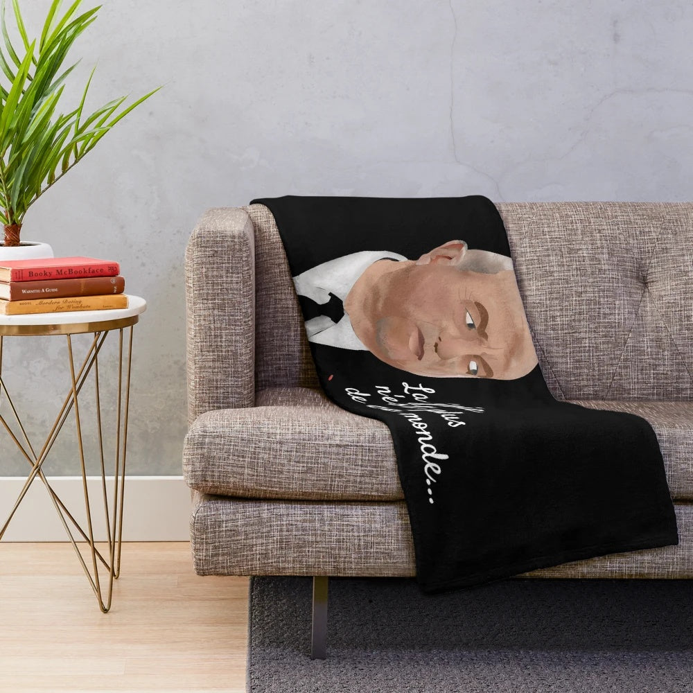Plush blanket featuring a tribute to renowned French actor Bernard Blier