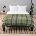 Gray and green tartan plush blanket