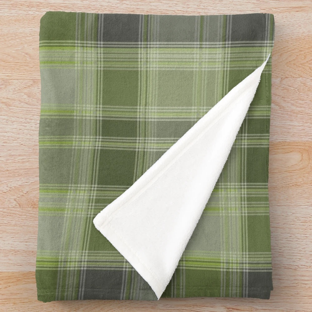 Gray and green tartan plush blanket