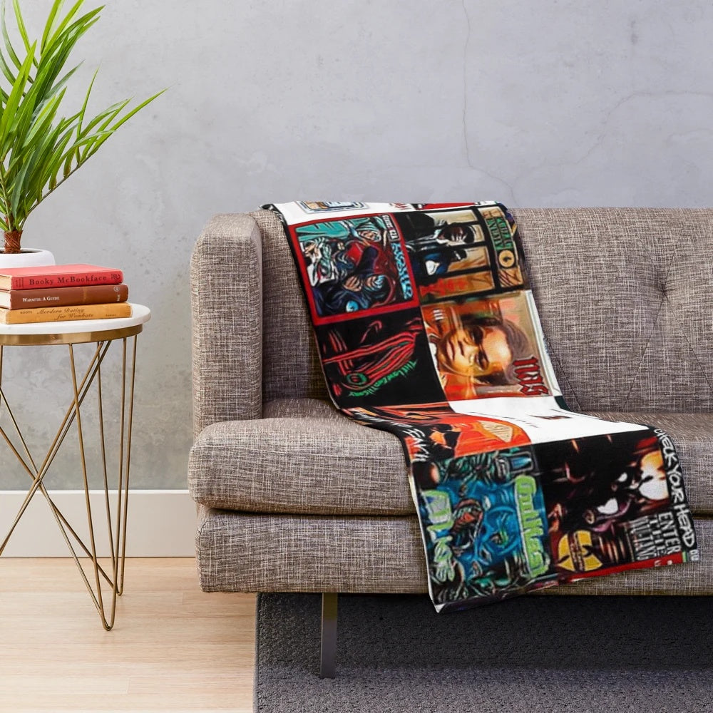 Classic hip hop themed plush blanket with retro aesthetic collage design